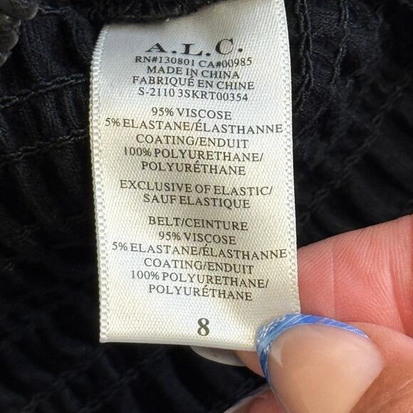 NEW NWT A.L.C. Black Drawstring Jaclyn Shirred Coated Midi Skirt Size 8 - Picture 16 of 16